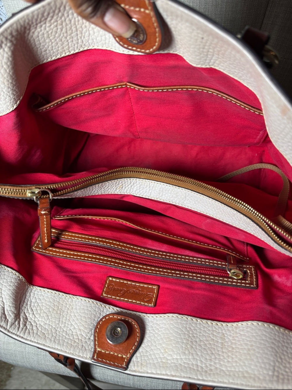 Dooney & Bourke Cream Leather Tote with Brown Handles - Picture 3 of 5